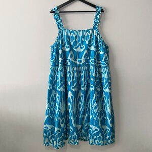 Handmade Plus Size Cotton Blue Pattern Elastic Straps Dress
